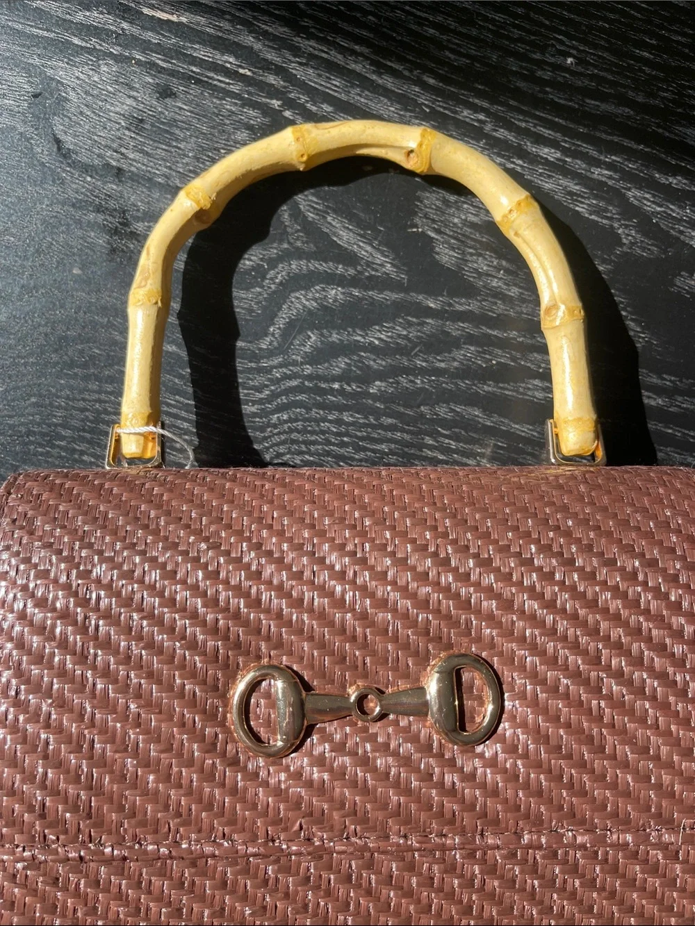 Tommy Bahama Brown Woven Satchel with Bamboo Handle